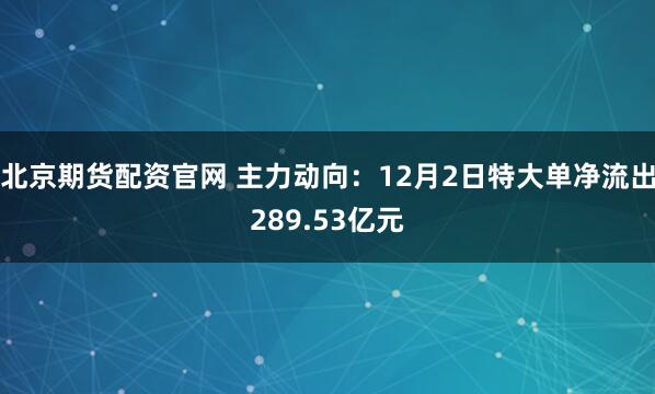 北京期货配资官网 主力动向：12月2日特大单净流出289.53亿元